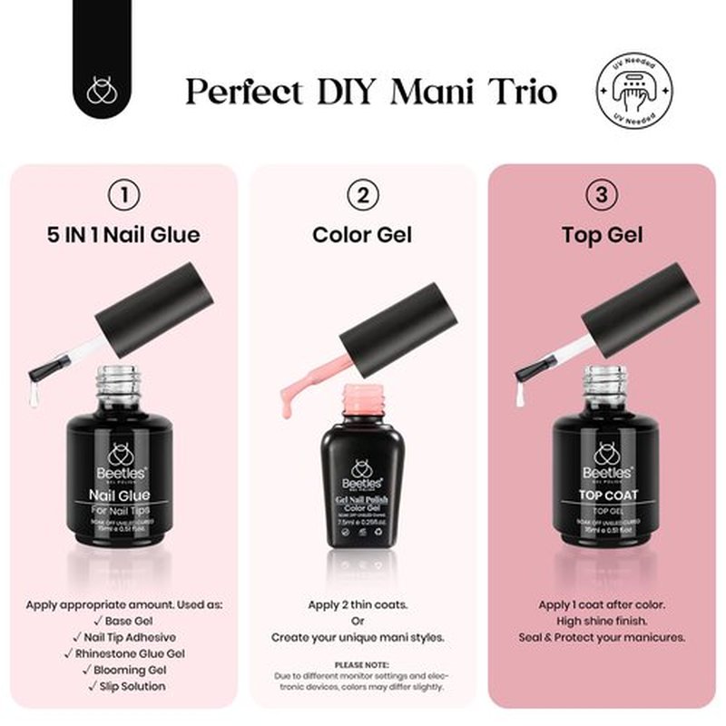 Beetles Gel Nail Kit 600Pcs Long Coffin Nail Tips with Pink Gel Polish Top Coat,15 Sizes Beetles Gel X Soft Clear Press on Nails 5 In 1 Nail Glue Uv Nail Lamp Easy Nail Extension Set for Women