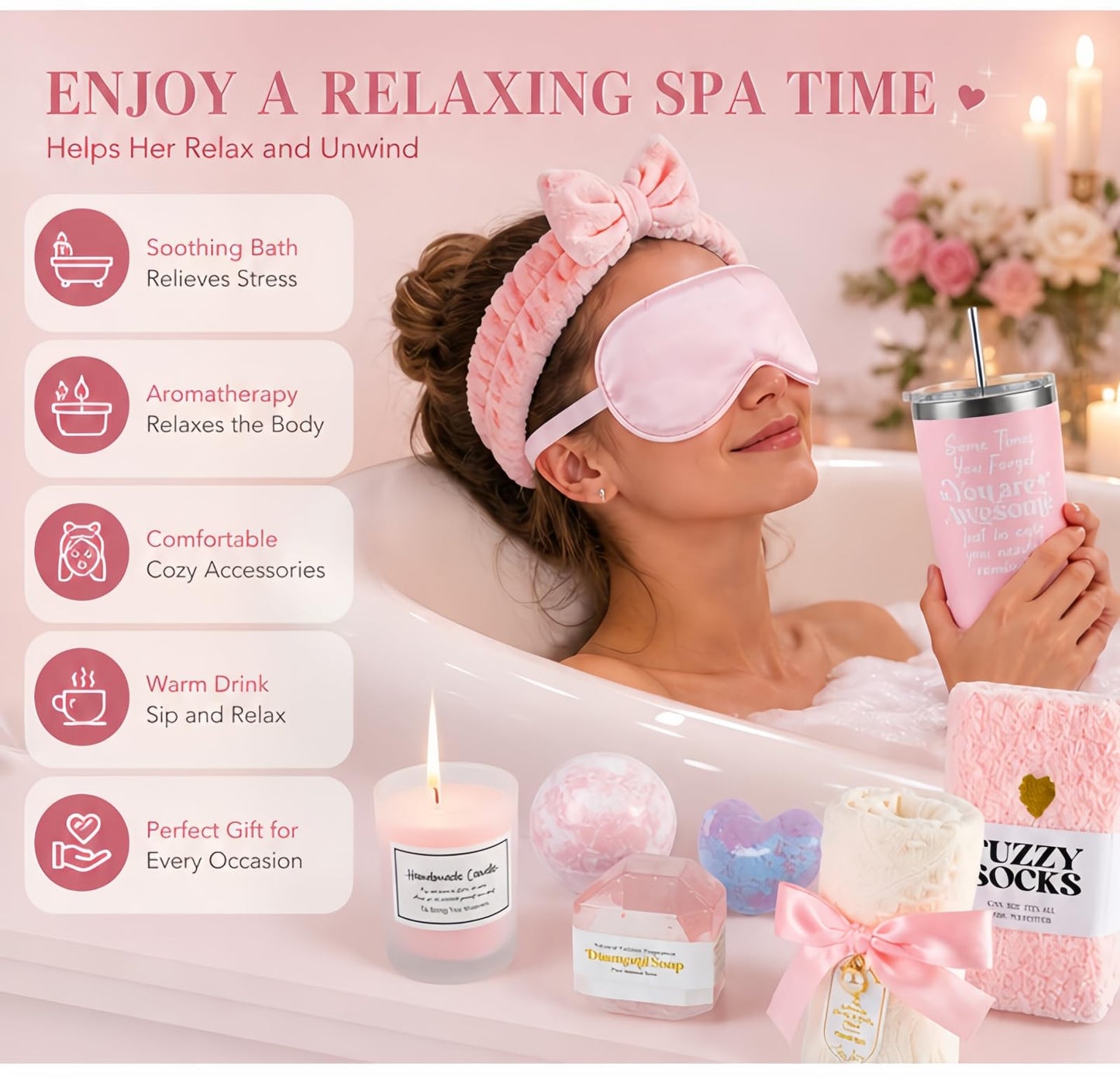 Birthday Gifts for Women Her Friend Sister Wife Grandma, Relaxing Spa Gift Basket, Luxury Self Care Bath Set for Her - Best Wish for You