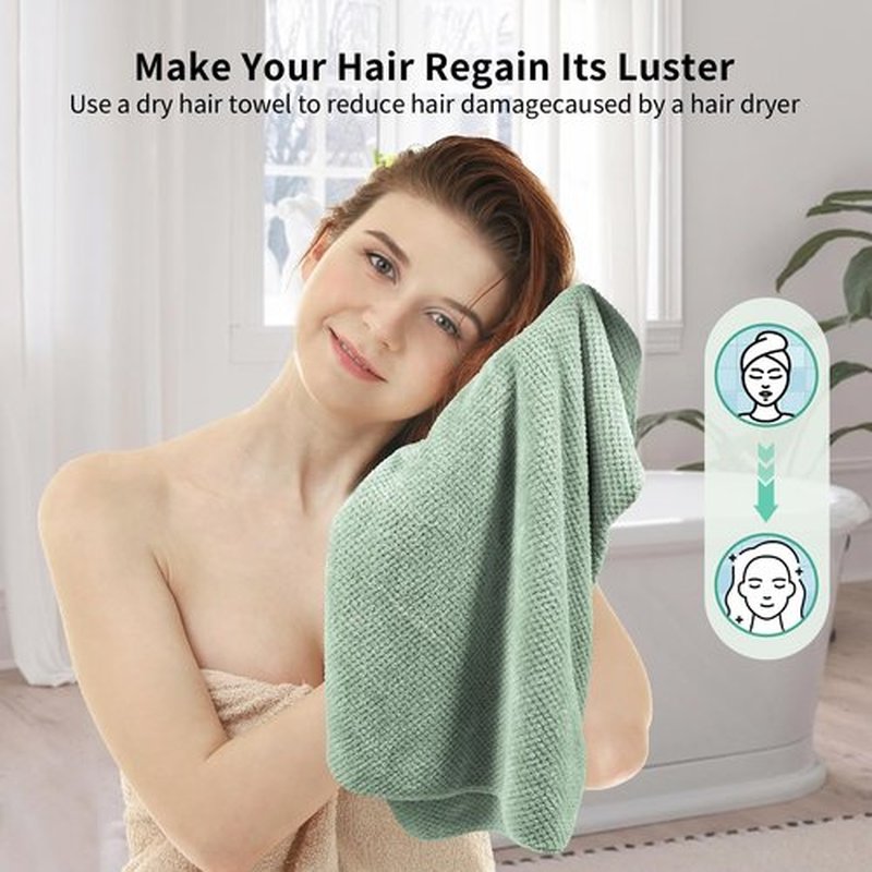 my novel things 2 Pack Extra Large Microfiber Hair Towel, 37.4" x 26.4" Hair Towel wrap for Women, Super Absorbent & Quick Dry Hair Towel, Hair Towel Wrap with Elastic Strap for Curly Hair (Green)