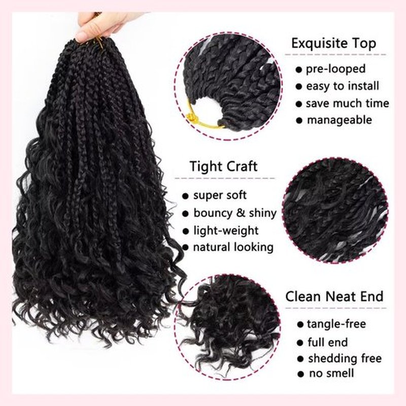 Boho Box Braids Crochet Hair 12 inch 8 Packs Box Braid Crochet Hair with Curly Ends Pre-looped Goddess Box Braids Crochet Hair Extensions for Black Women(12" 8 Packs, 1B#)