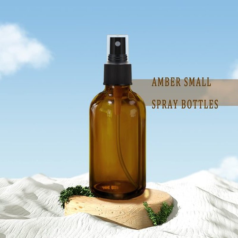 GIVAMEIHF Amber Spray Bottles about 4oz Amber Small Empty Glass Spray Bottle Fine Mist Spray Refillable Containers, Set of 4, Included 6 Sprinkler, 2 Funnels,1 Droppers, 8 Labels