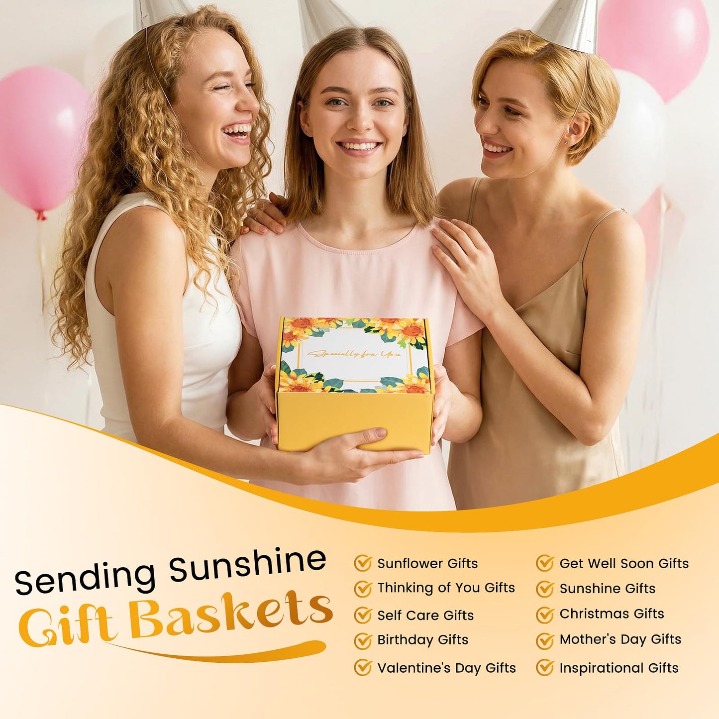 Sunflower Birthday Gifts for Women, 9 Pcs Get Well Soon Gift Baskets, Inspirational Sunflower Self Care Package Thank You Gift with Spa Gift Set, Thinking of You Unique Gifts for Women