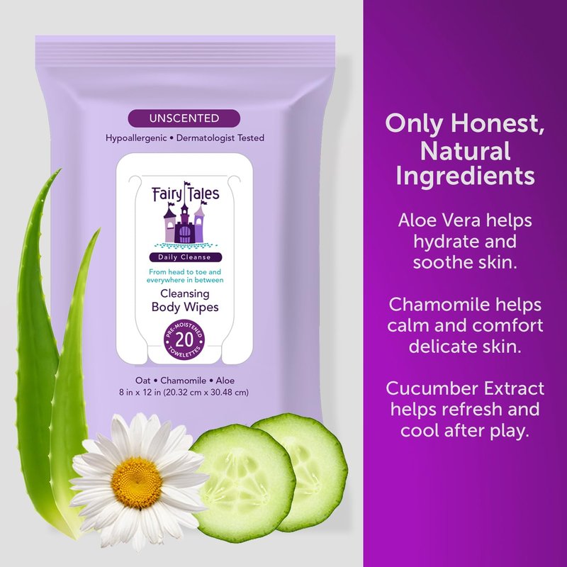 Daily Cleanse XL Wipes for Kids - Gentle, Unscented Disposable Washcloths | 3 Pack (60 Total)