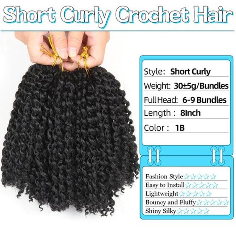 8 Inch Short Passion Twist Hair 6 Bundles Kinky Curly Crochet Hair for Black Women Curly Braiding Hair Crochet Braids Hair (6Bundles8 Inch, 1B#)