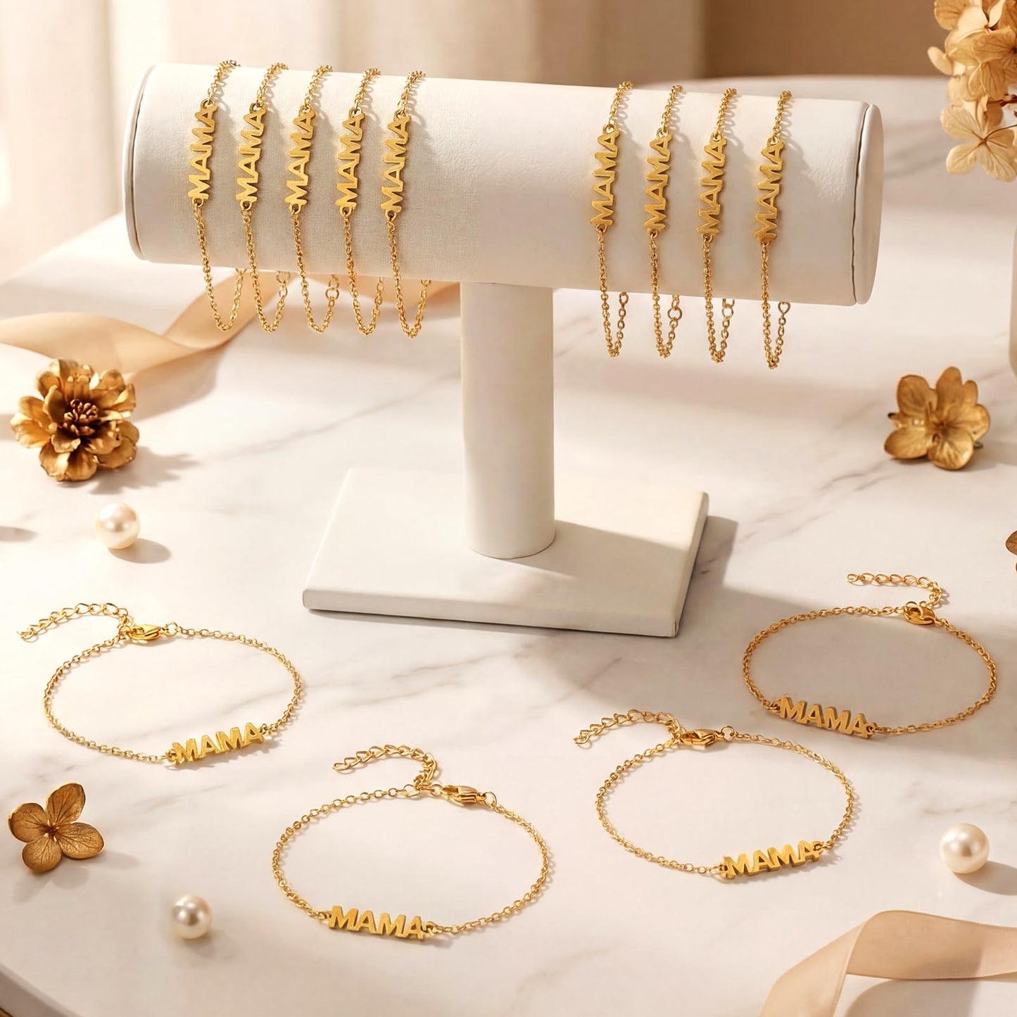 Huquary 24 Pcs Mom Gifts in Bulk Boho Mama Bracelets Clay Beaded Stretch Bracelets Jewelry for Women Grandma (Chain Clause)