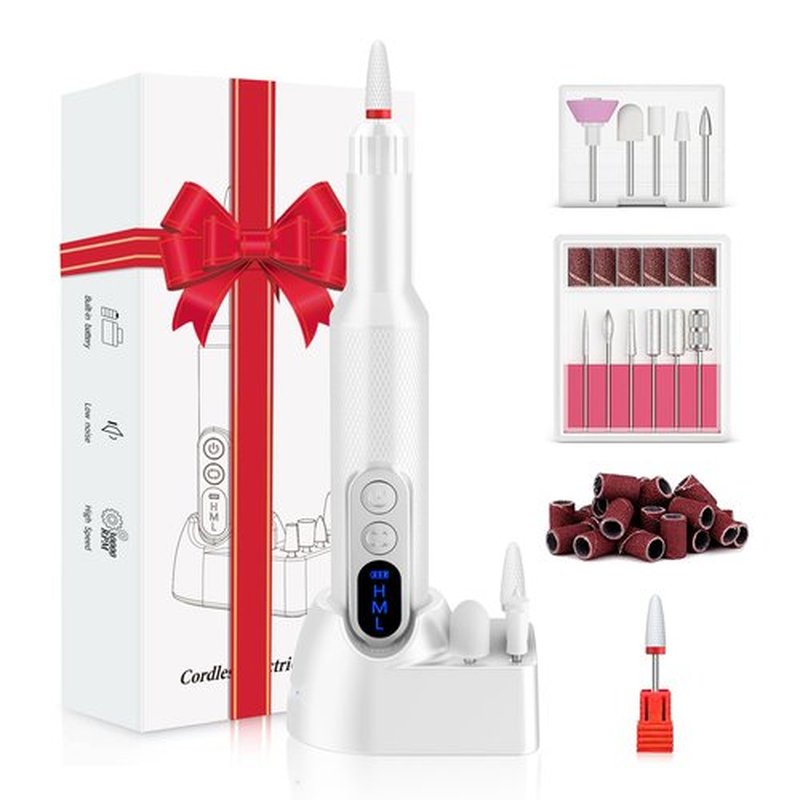 Electric Nail File Cordless Professional Nail Drill for Acrylic Nails,Gel Nails Salon Home Use Nail Drill Machine,Drill Ara Uñas Profesional White
