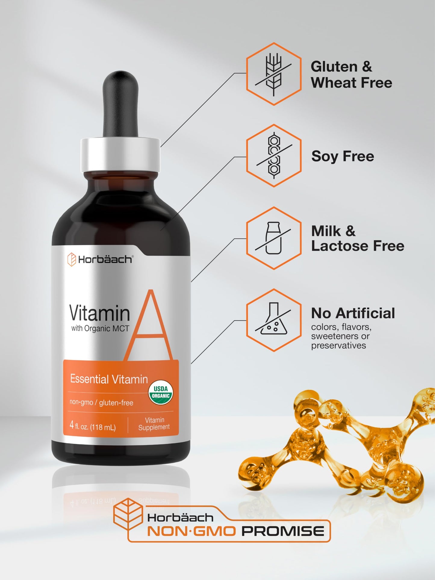 Horbäach Vitamin A Liquid Drops | 4 fl oz | with Organic MCT Oil | Vegetarian, Non-GMO & Gluten Free Supplement