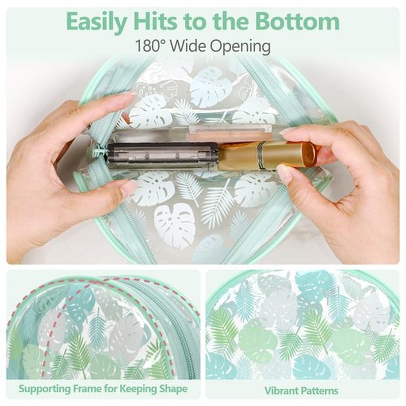 PACKISM TSA Approved Toiletry Bag - Light Green Turtle Leaves Print Clear Shell Bag and Upgrade Color-Edged Clear Toiletry Bags, Perfect for On the Go or Travel, Lightweight and Robust, 2 Pack