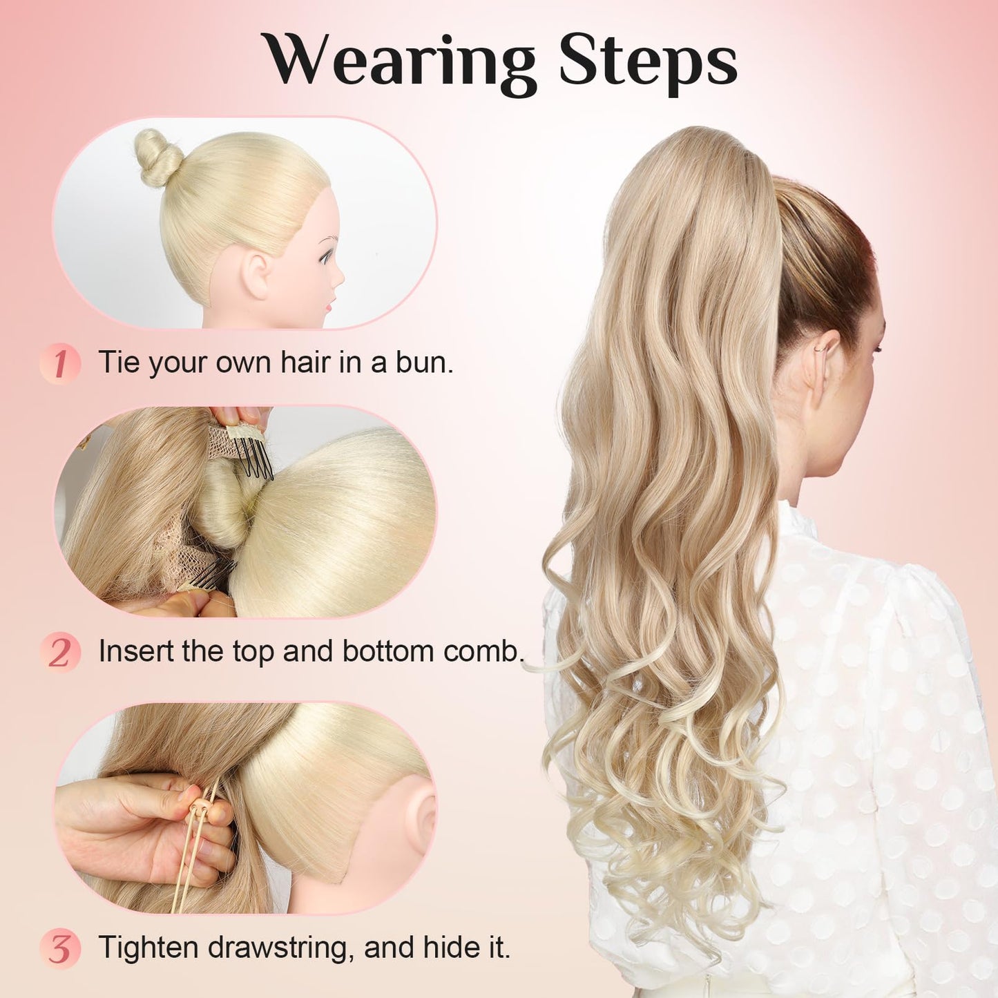 Ponytail Extension, Behufun Long Wavy Drawstring Ponytail 26" Clip in Hair Extensions Ponytail Fake Pony Tails Hair Extensions Natural Soft Heat Resistant Synthetic Hairpiece for Women Brown to Blonde