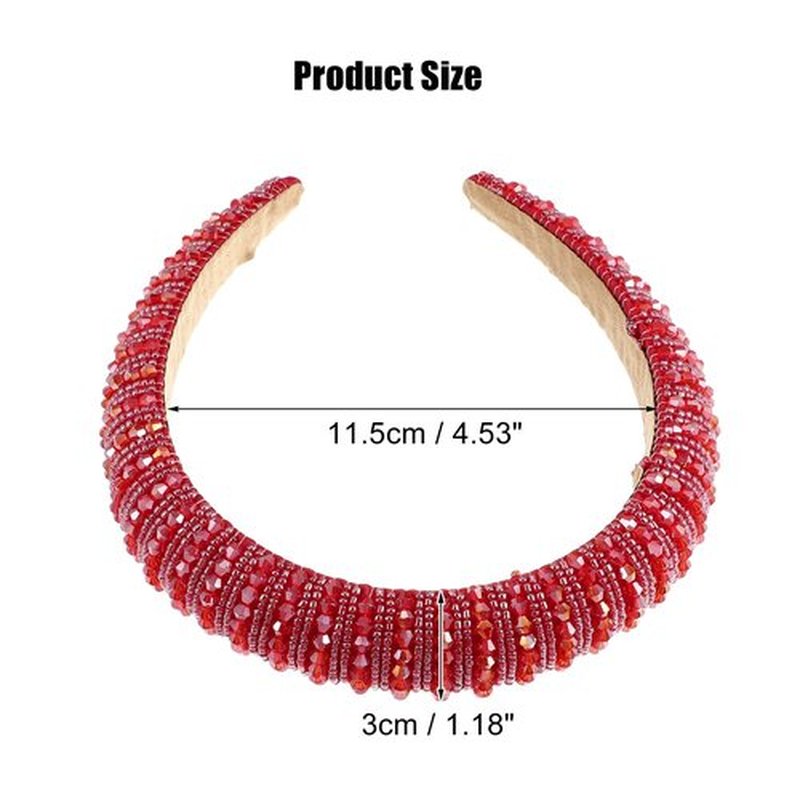 VOCOSTE Rhinestone Headbands, Crystal Embellished Headband, Diamond Bling Headbands, Handmade Red Headband, Thick Padded Headband, Sparkle Hairband, Hair Accessories for Women