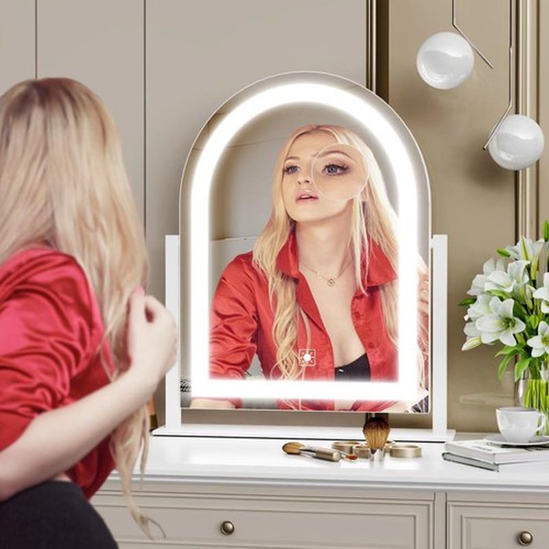 Gvnkvn Lighted Makeup Mirror, Hollywood Vanity Mirror with Lights, Three Color Lighting Modes, and Detachable 10X Magnification Mirror, Smart Touch Control, 360°Rotation (15.2in. Black)