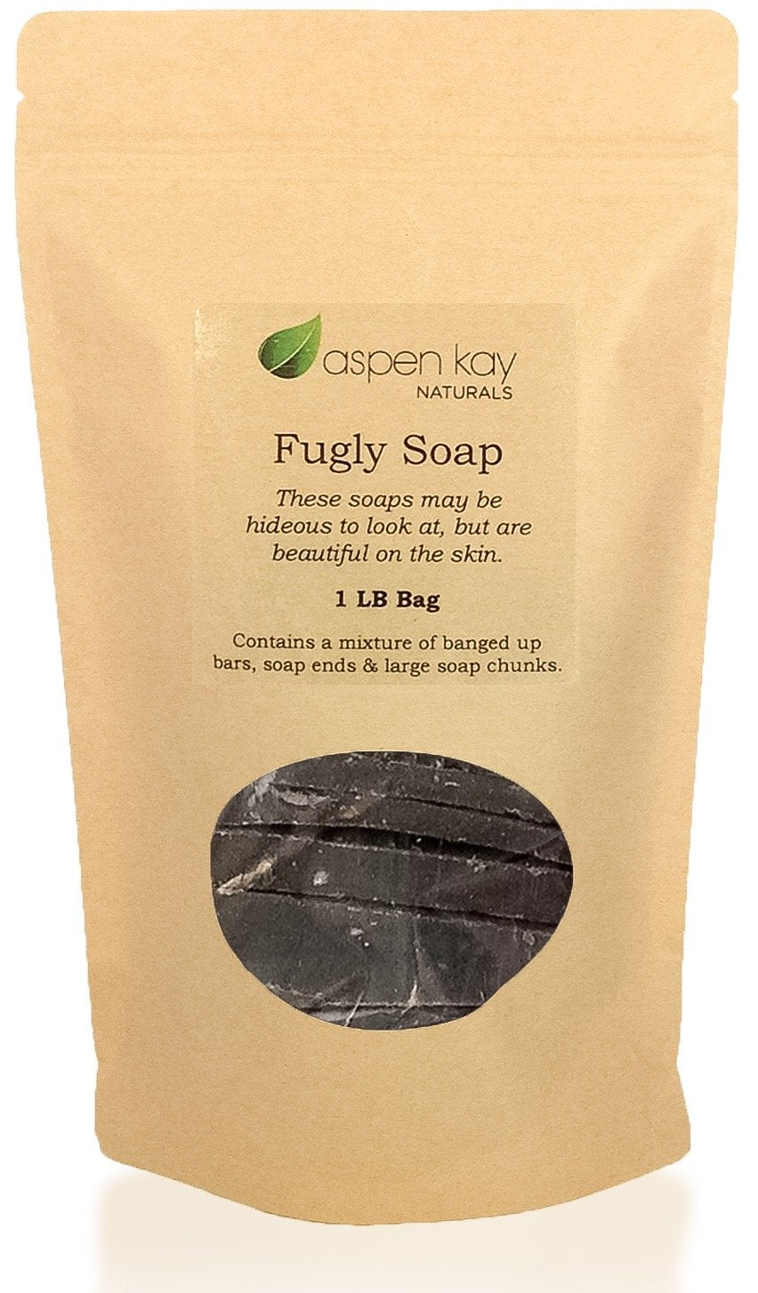 Aspen Kay Naturals - 1 Pound Bag of Fugly Soap, a Mixture of Dented & Imperfect Soap Bars, Soap Ends & Chunks. Natural & Organic Ingredients. (Dead Sea Mud & Charcoal)
