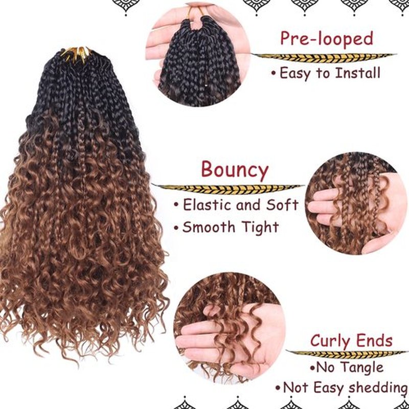 Beverlee Boho Box Braids 8 Packs Goddess Box Braids 14 Inch Bohemian Box Braids Crochet Hair Crochet Box Braids with Curly Ends Pre-looped Synthetic Crochet Hair for Black Womem