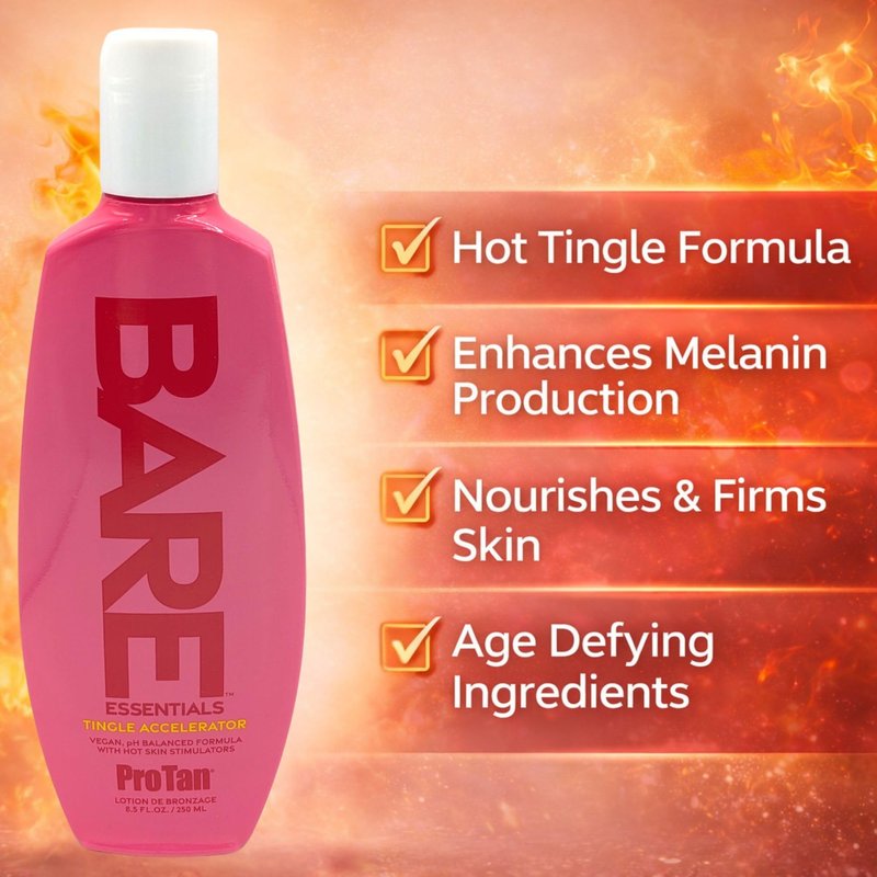 Pro Tan BARE Essentials Tingle Accelerator Tanning Lotion 8.5 fl oz – Vegan DHA, Bakuchiol, Aloe, Coconut Oil, Jojoba & Vitamins B C E – Indoor Outdoor Tan Enhancer, Paraben Free