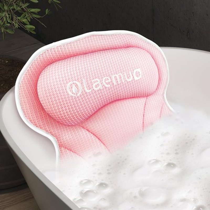 Olaemuo Bath Pillows for Tub, Bath Pillow Luxury Bathtub Pillow, Comfy Bath Tub Pillow for Bathtub for Head and Neck, Bathtub Neck Pillow with Strong Suction Cups for Tub, Bathtub Accessories-Pink