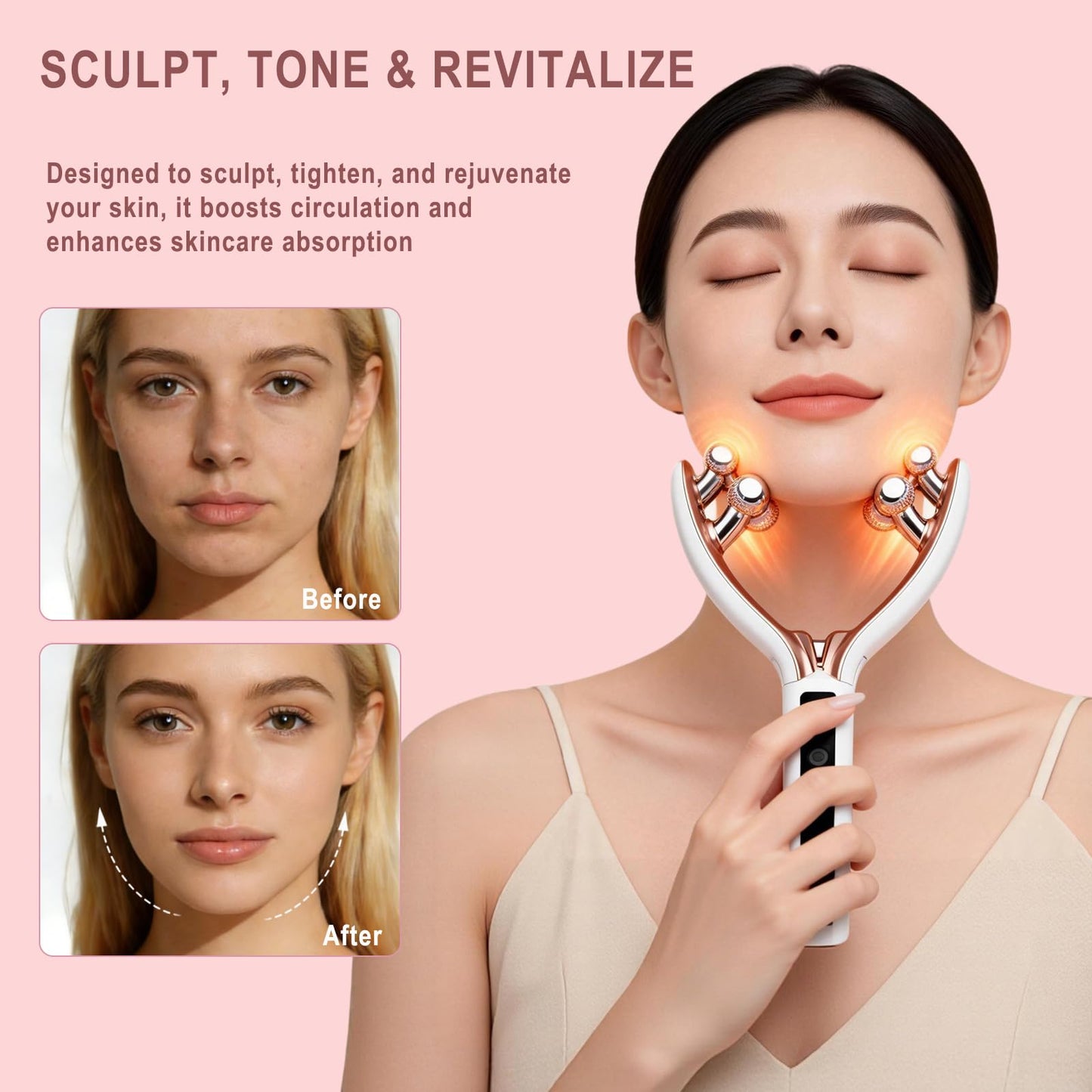 CXGRISE Wireless Facial Massager, 3D Roller Electric Facial Roller, Rechargeable V-Shape Sculpting & Puffiness Relief Tool, Face Roller Lymphatic Drainage for Home & Travel Use (Ball)
