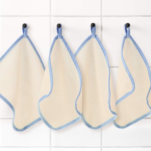 Tatuo 5 Pcs Exfoliating Face and Body Wash Cloths Towel Weave Bath Cloth Exfoliating Scrub Cloth Massage Bath Cloth for Women and Men, 10.63 x 9.05 Inch (Blue Edge)