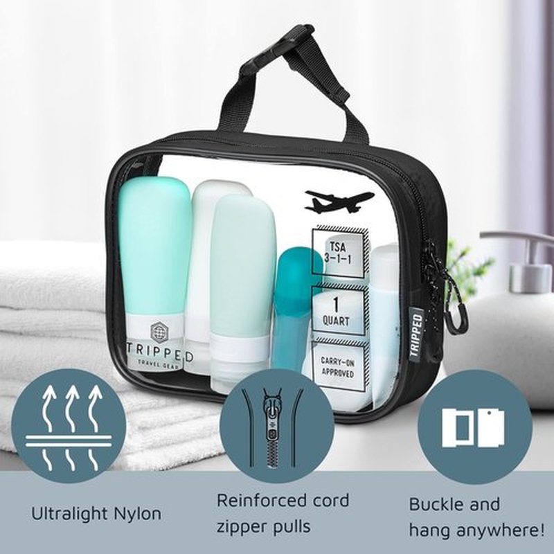 Toiletry Bag Kit Set: Hanging Travel Toiletry Bag + 311 TSA Cosmetic Liquid Bag + Ultralight Accessory Organizer Pouch (Black Ripstop)