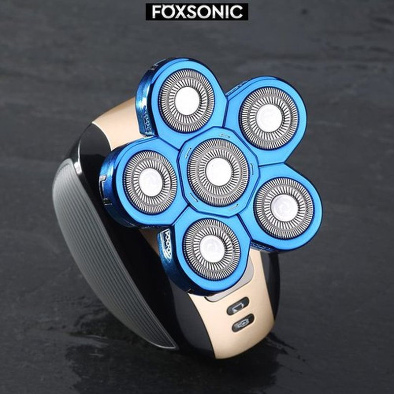 FOXSONIC Blue 6 Blades Shaver Replacement Heads for Head Shaver, 6 Blades Head Shaver Replacement Blades Bald Shaver with Blade Cover Electric Razor Shaver Head