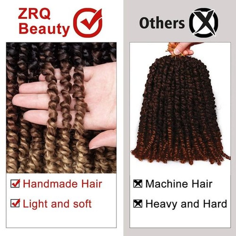 ZRQ Short Passion Twist With Bohemian Hair 8 Inch 8 Packs Ombre Blond Pre-twisted Crochet Passion Twists Synthetic Braiding Hair Curly Ends Braids Twist Hair for Black Women 12 Roots/Pack 1b21613#