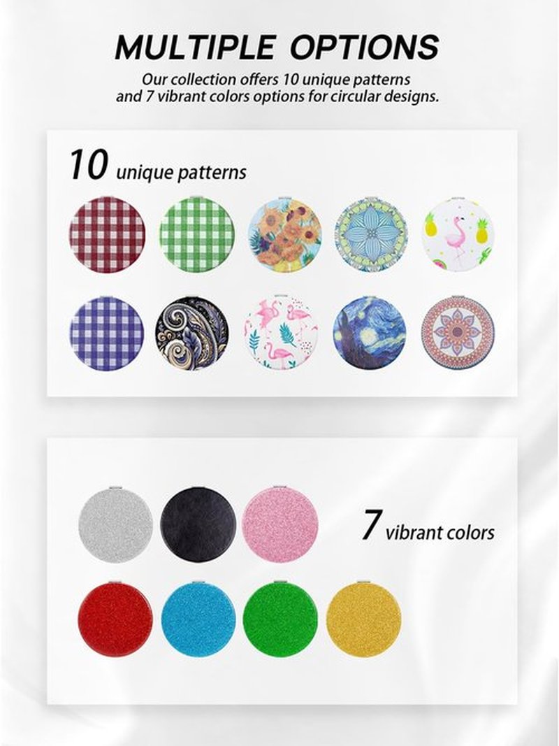 OMIRO 1X/10X(300R) Compact Magnifying Mirror, Unique Painting Pocket Mirror with Classical PU Leather (Round，Green Flower Mandala)