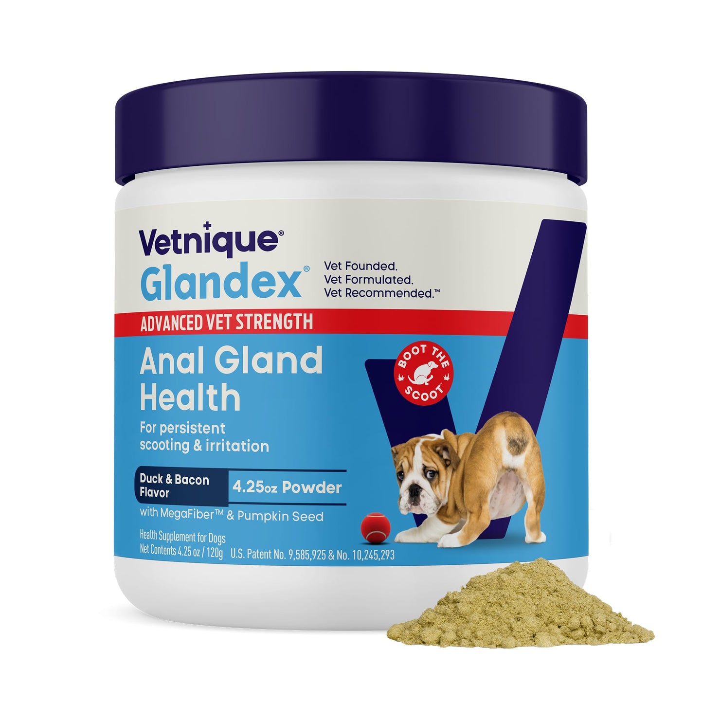 Vetnique Glandex for Dogs Anal Gland Powder, Support for Scooting & Fishy Odor, Boot the Scoot Fiber Supplement, Pumpkin Powder & Probiotics for Dogs with Digestive Enzymes