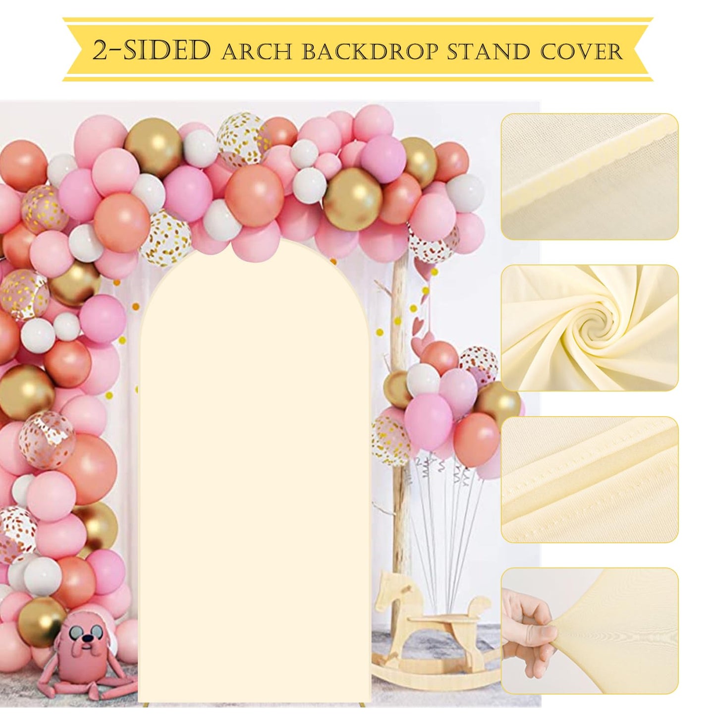 Jakuva 7.2FT Wedding Arch Fabric, Spandex Fitted Arch Cover for 2-Sided Round Top Chiara Backdrop Stand, Birthday Party Ceremony Banquet Decoration, White