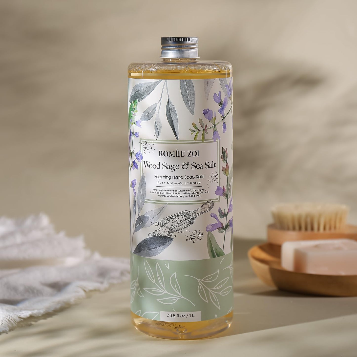 ROMIIE ZOI Foaming Hand Soap Refill, Wood Sage & Sea Salt, Gentle & Moisturizing Formula, 1 L/ 33.8 FL OZ