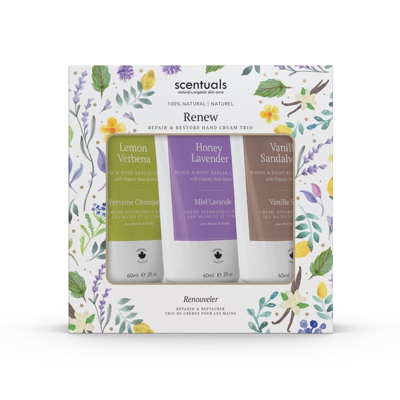 Scentuals Hand Cream Set of 3, with Shea Butter, Cocoa Butter, Argan & Almond oil, Moisturizing Dry Hands, (Lemon Verbena, Honey Lavender, Vanilla Sandalwood) 60 ml (2 fl.oz. x 3)