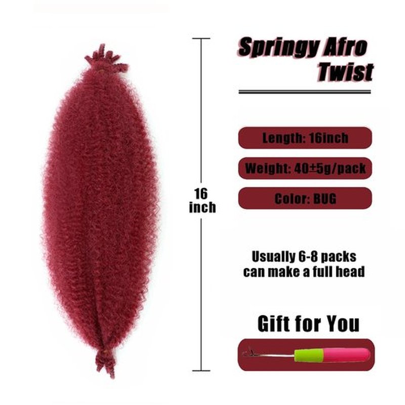 VCEOW 16 inch Pre-Separated Red Springy Afro Twist Hair 3 packs Pre-fluffed Kinky Marley Twist Braiding Hair Burgundy Synthetic Hair Extensions for Bug Spring Twist Butterfly Locs Passion Twist