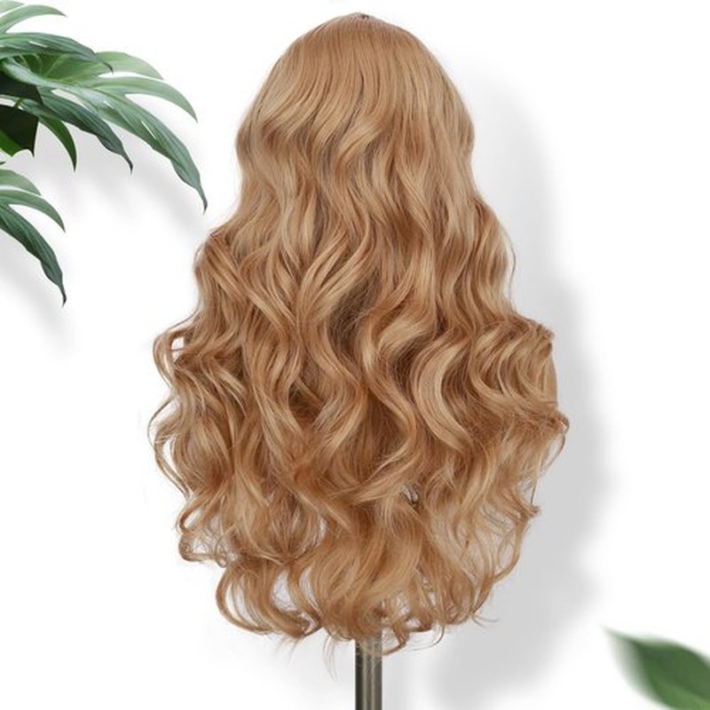 Fancy Hair Blonde Wavy Wigs 28 Inch Long Middle Part Curly Wavy Wig Small Lace Front Mixed Blonde Synthetic Long Wig for Women Cosplay Daily Party Use
