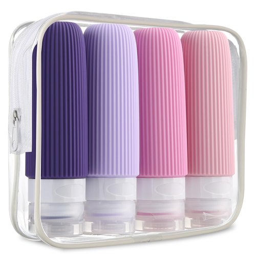 Mrsdry Travel Bottles for Toiletries, Tsa Approved 3oz Portable Travel Bottles, BPA Free Leak Proof Squeezable Travel Size Containers, Portable Silicone Bottles for Toiletries (4 Pack)