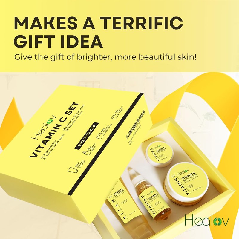 Vitamin C Skincare Set - Hydrating Cleanser, Exfoliating Scrub & Anti-Aging Serum | Travel Kit for Youthful Glow