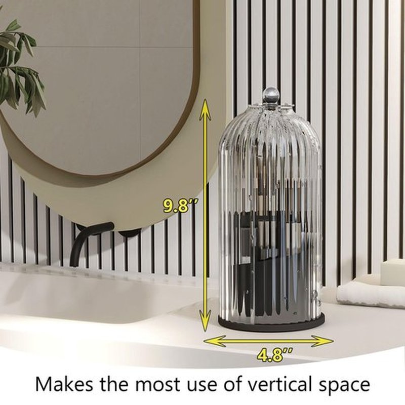 Emljkvp Makeup Brush Holder with Dustproof Cover 360 Rotating Makeup Brush Organizer for Vanity Bathroom, White/Black