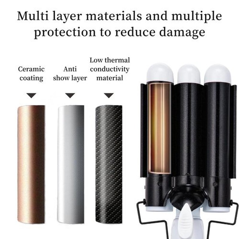 3 Jumbo Barrel Curling Iron Wand 32mm Hair Waver Temperature Adjustable Ceramic Big Waves Hair Crimper