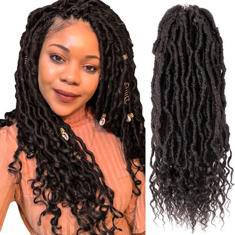 SERENDIPA Boho Faux Locs Curly End, 18 Inch Long Pre-Looped Soft Crochet Goddess Locs Synthetic Hair (6 Packs, 4#, Brown)