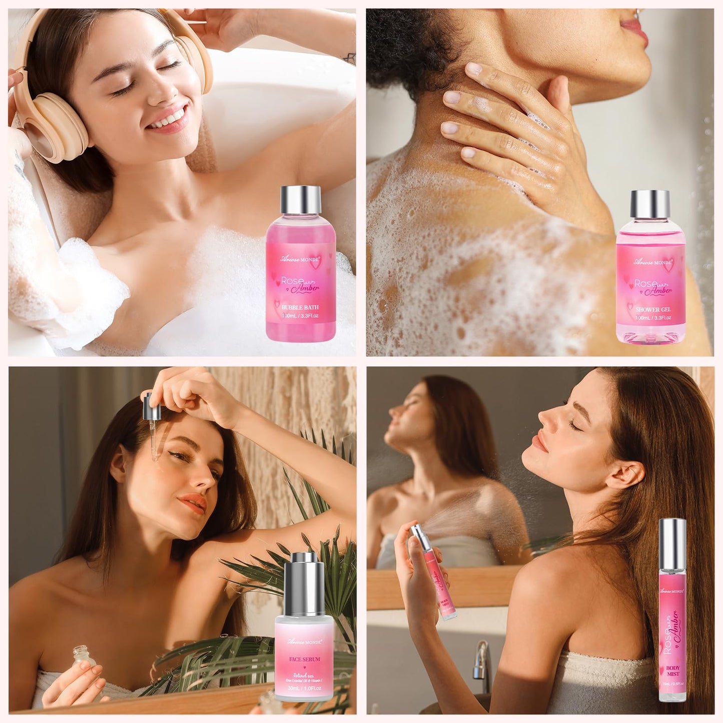 Mothers Day Birthday Gifts for Women, 21 Pcs Rose Amber Scented Spa Gift Baskets, Self Care Bath & Body Facial Skincare Gift Set, Relaxing Home Spa Kit for Mom Her Friend Sister Wife Girlfriend