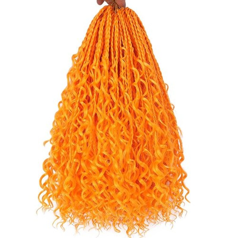 COOKOO 14 Inch Boho Box Braids Crochet Hair for Women 8 Packs Synthetic Bohemian Pre Looped Goddess Box Braids Crochet Hair Curly Ends Hippie Braiding Hair Extension (Orange#)