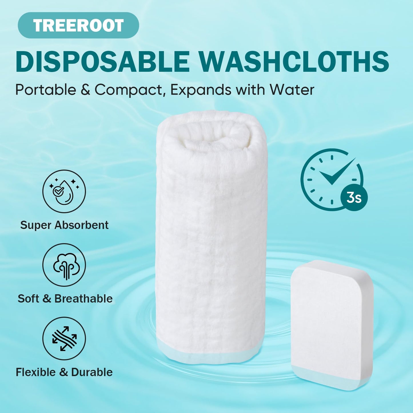 Treeroot 42 Pcs Disposable Compressed Towels, Disposable Washcloths for Adults, Disposable Towels for Travel, Thicker Super Absorbent Wash Cloths for Travel, Essentials for Outdoor Camping, Hiking