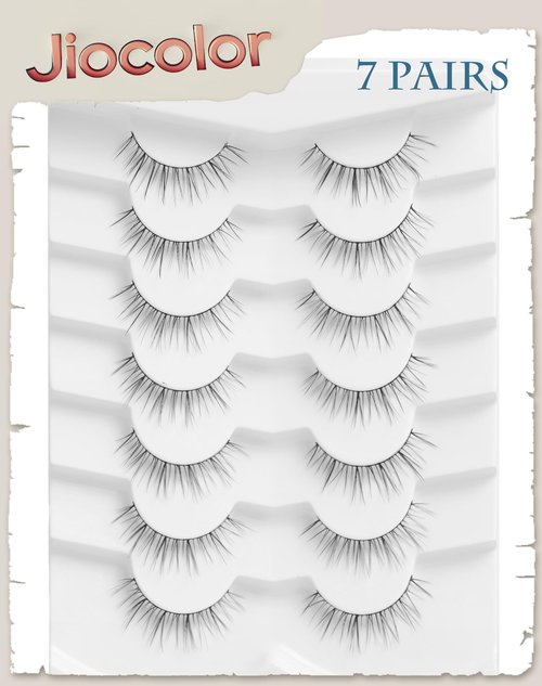 False Eyelashes Natural Look,Wispy C Curl Lashes, Thin Band Eye Lashes, Soft Resuable Strip Lashes, Natural Volume Faux Mink Eyelashes, 7 Pairs 10mm S12