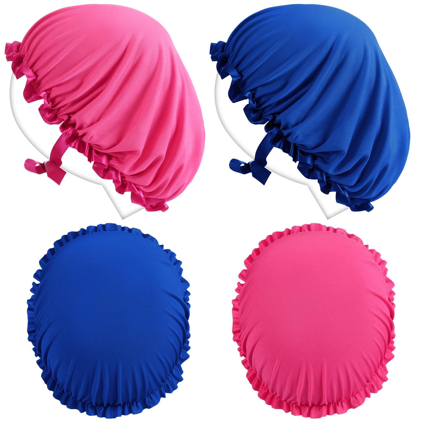 Vinsatin 4 Pcs UV Protection Tanning Face Cover Bonnet Cap Set Tanning Mask and Hair Cap Protective Bonnet for Women(Silk of Ice Fabric,Pink, Blue)