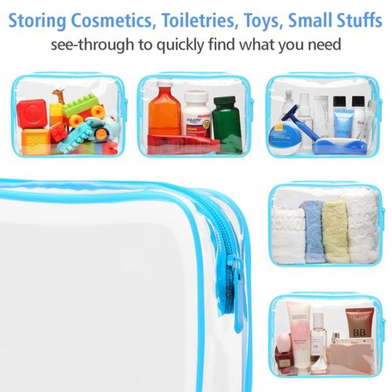 PACKISM Clear Makeup Bags, 2 Pack Quart Size Travel Bag TSA Approved Clear Travel Bags for Toiletries, Clear Cosmetic Bags Carry on Clear Toilety Bag TSA Approved Toiletry Bags, Blue