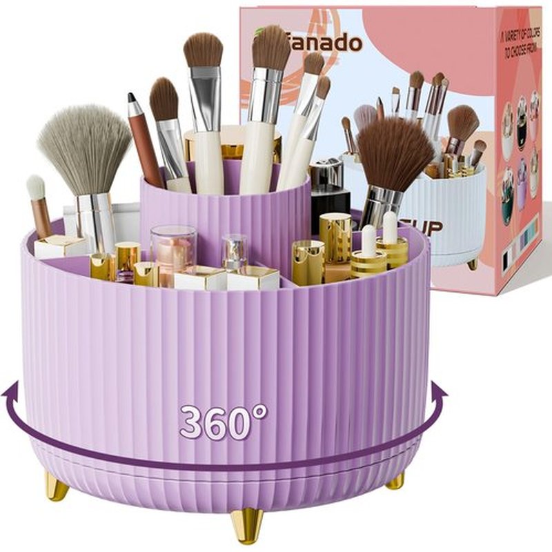 360° Rotate Makeup Brush Holder Organizer, Makeup Organizers Countertop, Makeup organization and Skincare Storage for Vanity, Desktop, Bathroom (Purple)