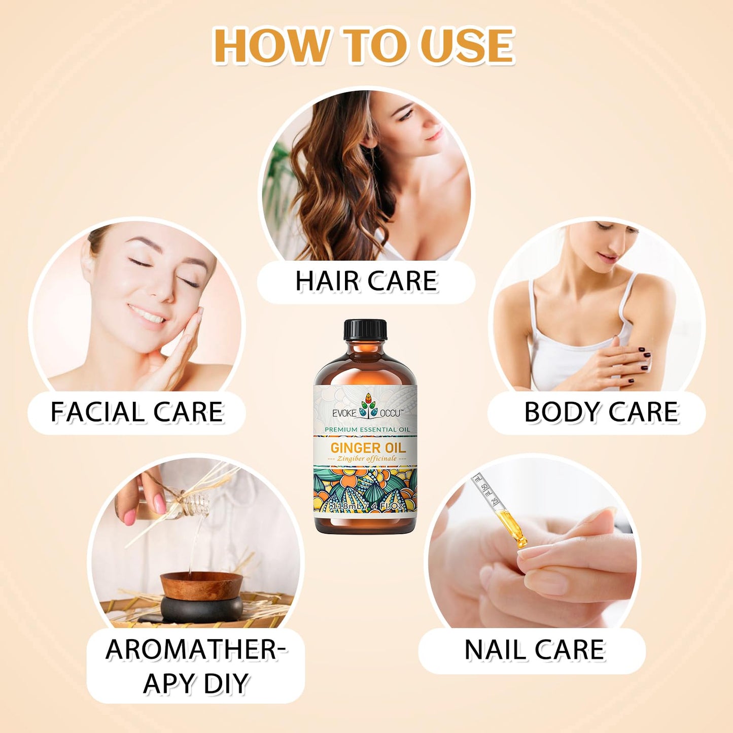 EVOKE OCCU Ginger Oil for Mental Clarity, Relieve Soreness, Hair Nourishment, Add to Diffuser and Spray - 4 Fl Oz