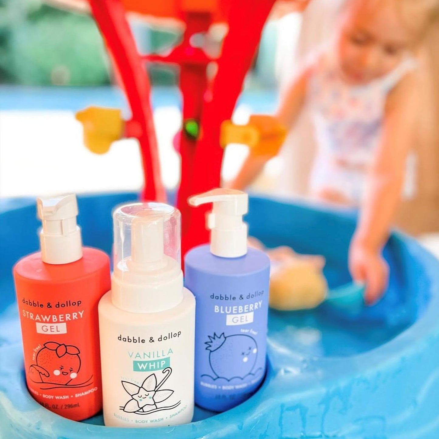 Dabble & Dollop USA Kids 3-in-1 Body Wash, Shampoo & Bubble Bath Variety Set – Strawberry, Blueberry & Vanilla, Tear-Free, Gentle, Hypoallergenic and Safe for Sensitive Skin (Pack of 3)