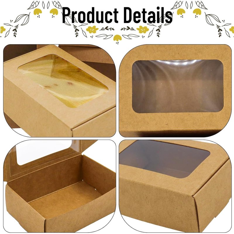 RYKOMO 40 PCS Soap Boxes for Homemade 3.55 x 2.4 x 1.2 Inch Small Soap Paper Box Mini Kraft Treat Box with Window for Homemade Soap Packaging Boxes Supplies
