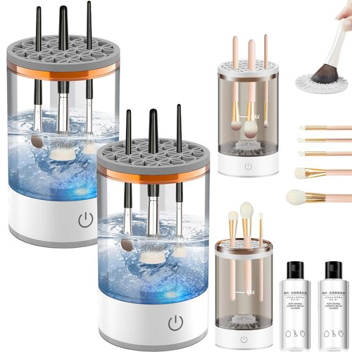 Beauty Swirl Cosmetic Brush Cleaner,The Cozy Luna Makeup Brush Cleaner,Multi-Functional Electric Makeup Brush Cleaner Machine, Makeup Brush Dryer & Makeup Brush Washer Combined (2PCS White, Plug-in)