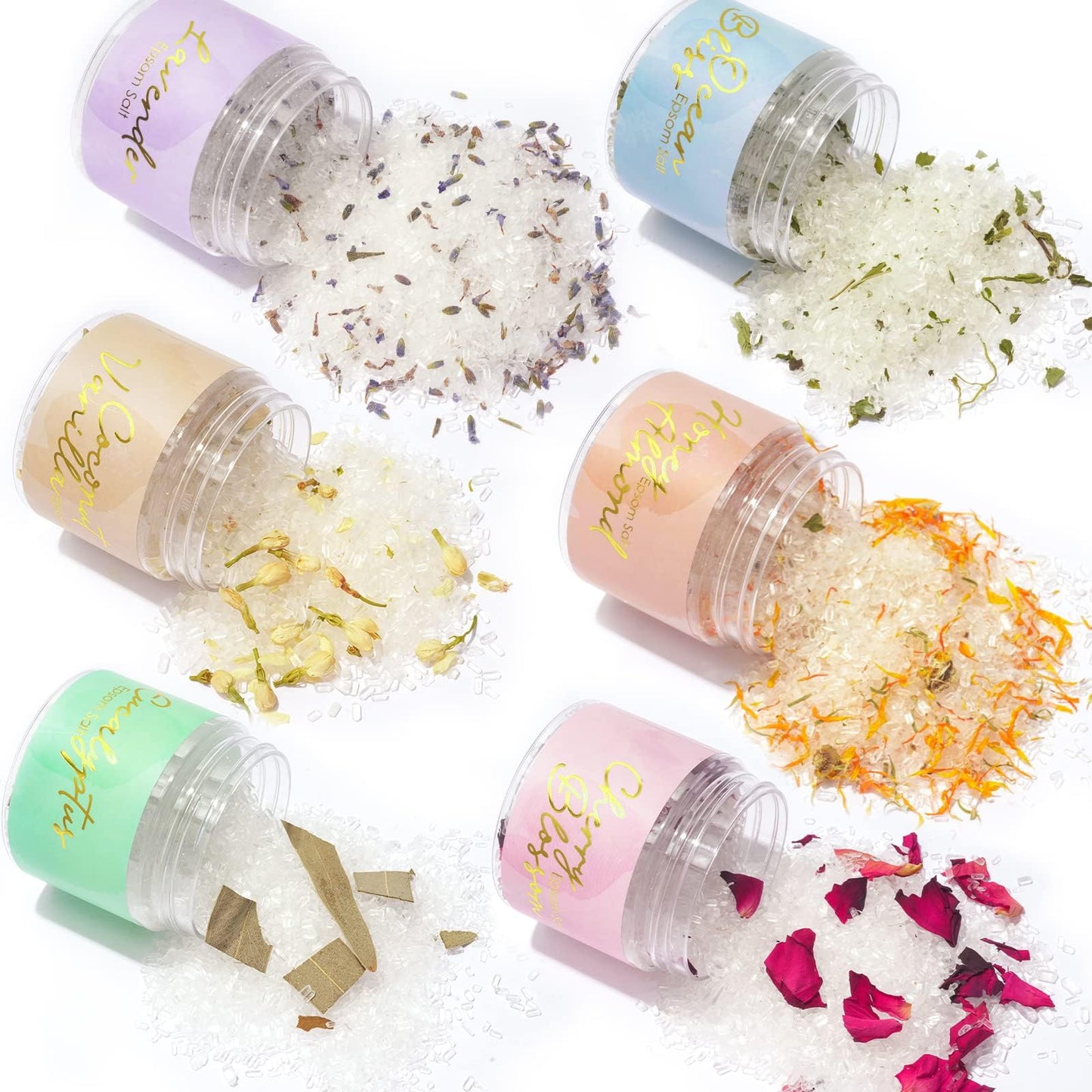 Christmas Gifts for Mom - Luxury 9-Piece Floral Epsom Salt Gift Set for Women with 6 x 120g Epsom Salt, Bath & Body Gift Set in Elegant Box | Perfect Mothers Day, Birthday Gifts for Her & Him
