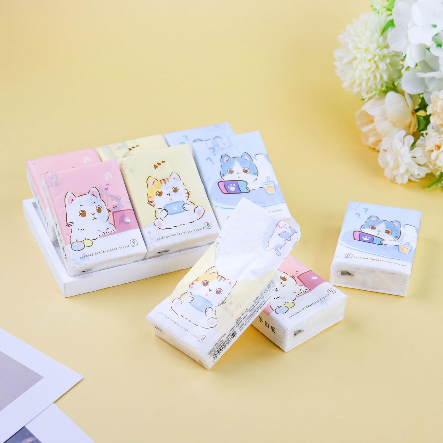 27 Packs Pocket Tissues, Small Travel Size Bulk Facial Paper Towel, Travel Essential, Purse Tissue, Individual Packet, Soft 3 Ply Portable Napkins with Cute Prints for Wedding Party (Dog&Bear&Rabbit)