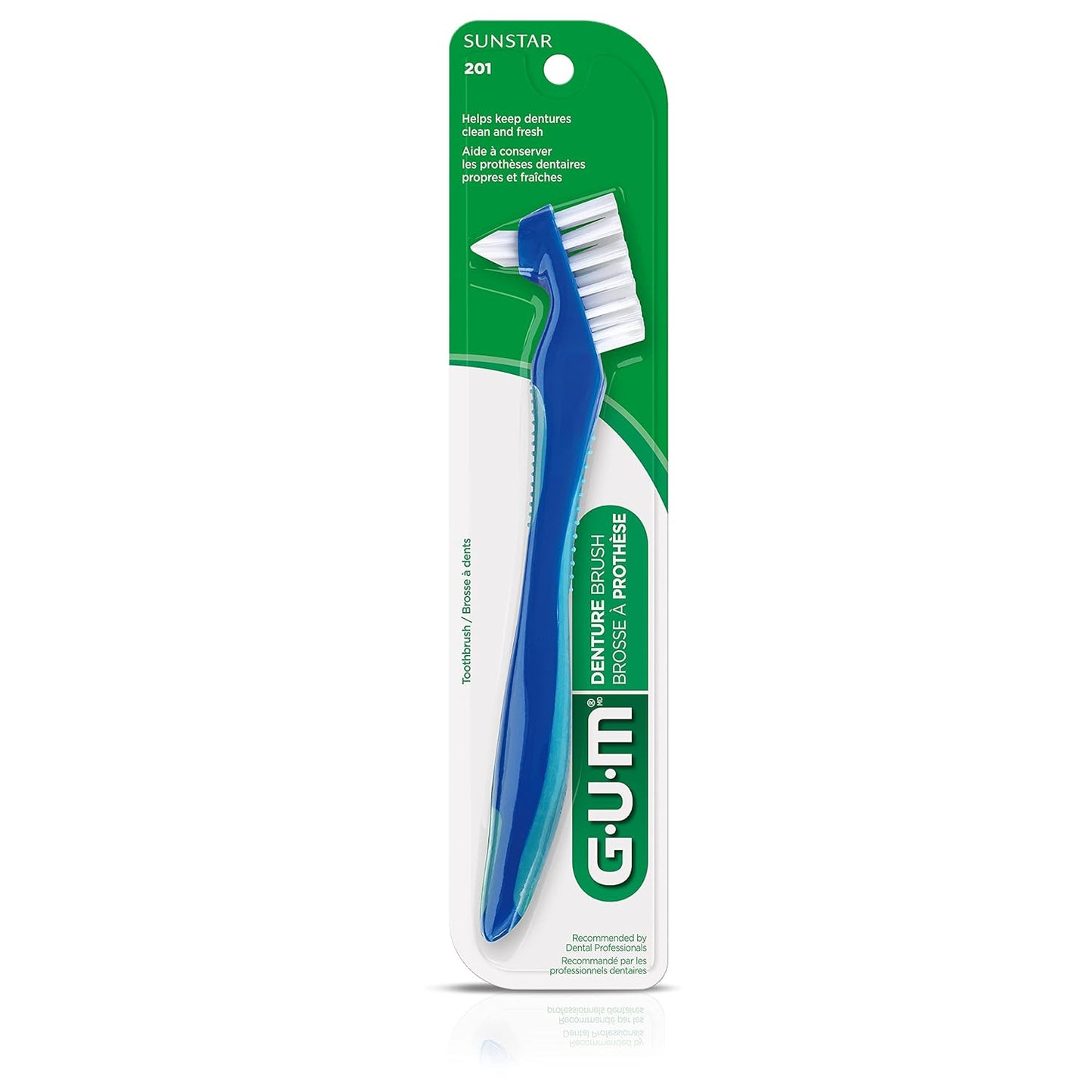 GUM Denture Brush - Dual Headed Hard Bristle Toothbrush for Dentures & Acrylic Retainers - Dentist Recommended Denture Cleaner 1ct (Pack of 6)